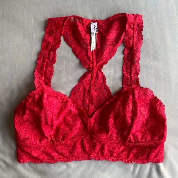 🆕NWOT Free People Galloon Lace Racerback Bralette, Red - Picture 5 of 6